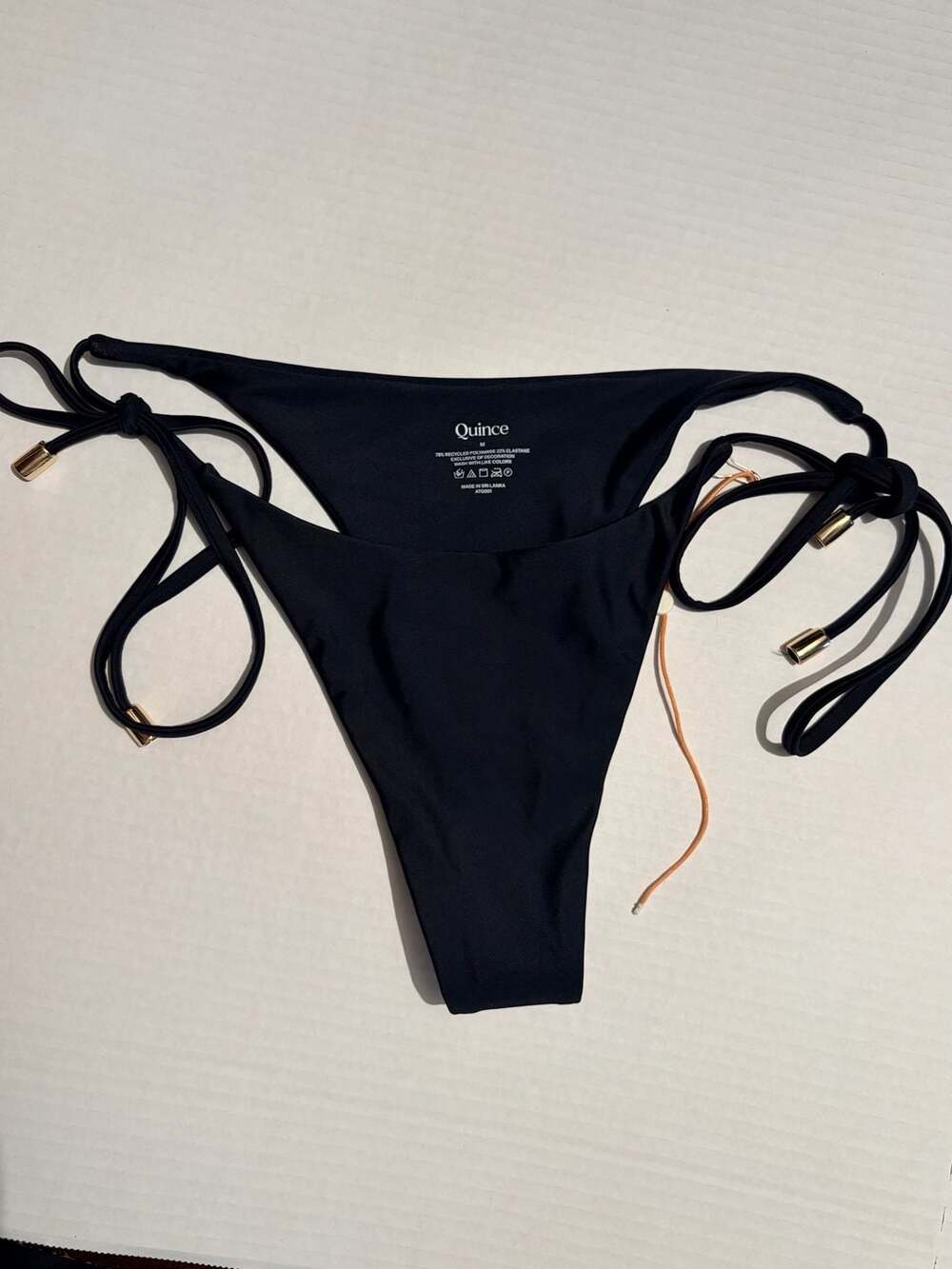 Quince Italian Adjustable Side-Tie Bikini Bottom Black Size M